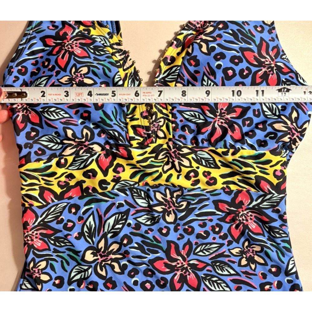 F&F One Piece Swimsuit Colorful Floral Animal Print Gold Stud Bathing Suit US 6 - Picture 12 of 14